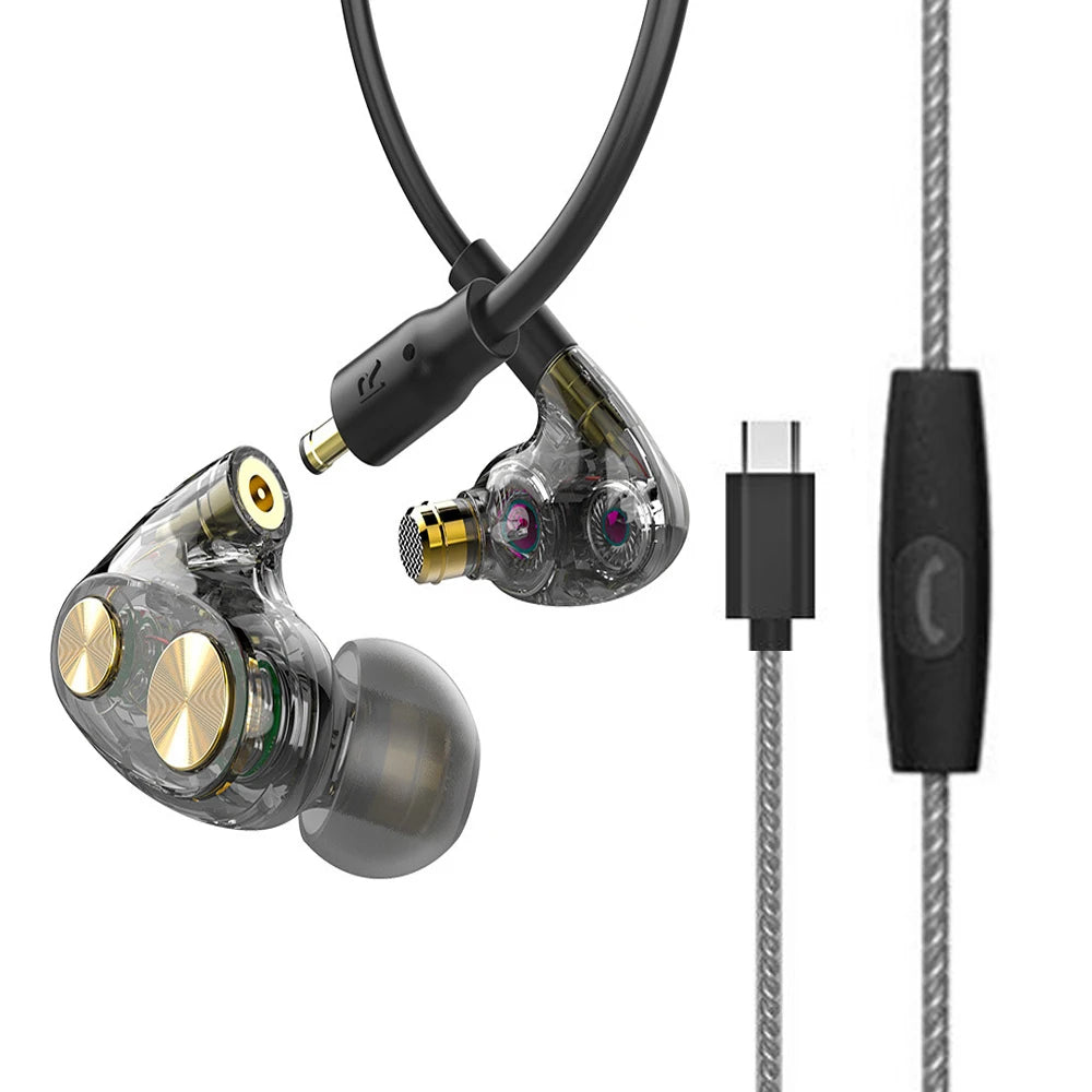 UNCJC - Auriculares con cable HiFi, auriculares internos con micrófono, conector USB C de alta resolución, cable de audio coaxial de alta fidelidad.