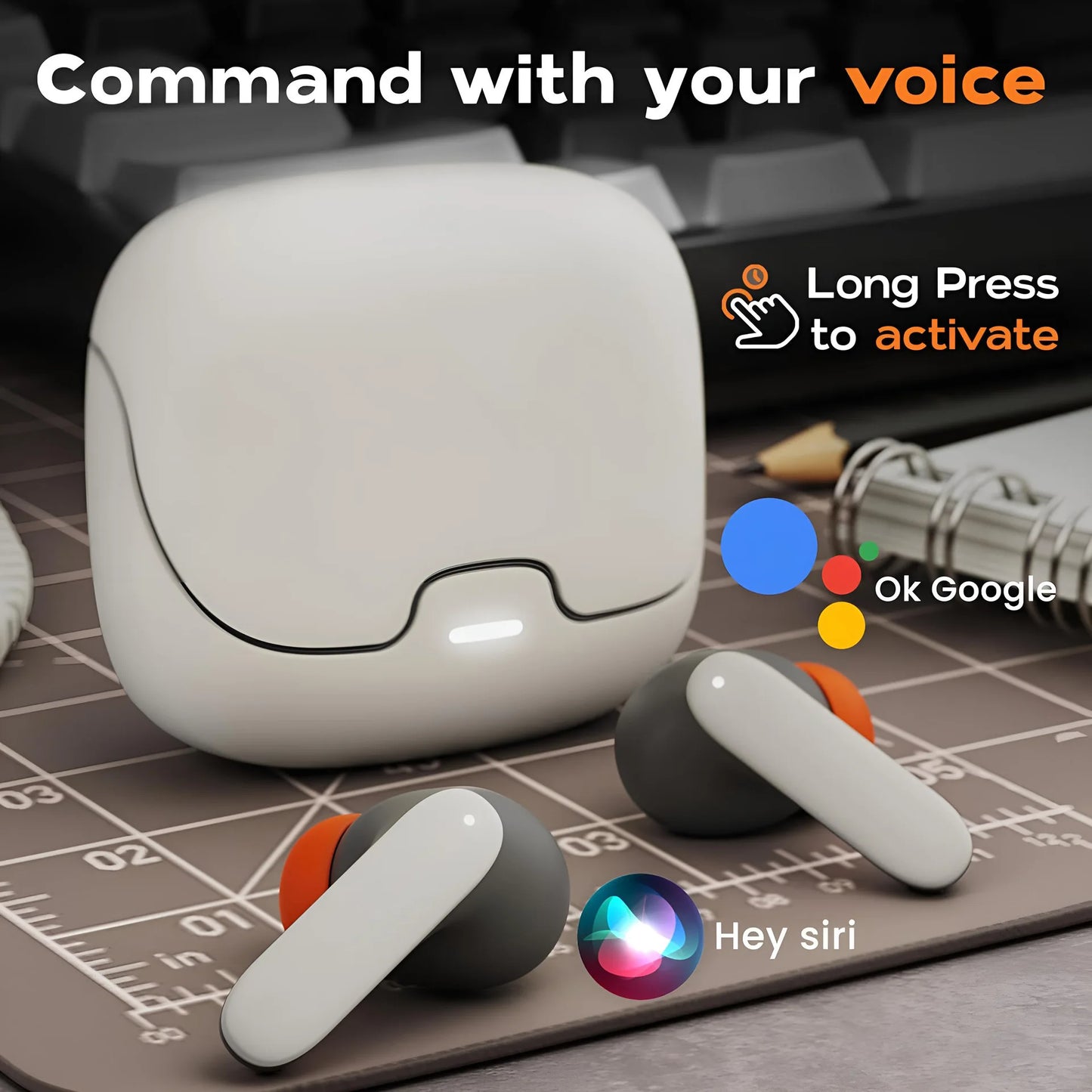 YOKUNKER - Auriculares inalámbricos Bluetooth 5.3 con superficie tipo piel, micrófono dual, reducción de ruido ENC, intra auditivos, bajo retardo, estéreo inalámbrico