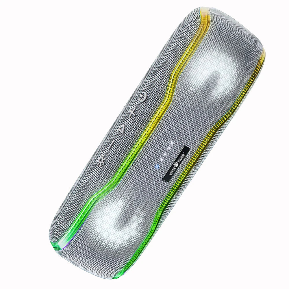 WISETIGER - Altavoz para exteriores, portátil, resistente al agua IPX7, caja de sonido BT5.3, altavoz estéreo con luz envolvente de colores de 25 W